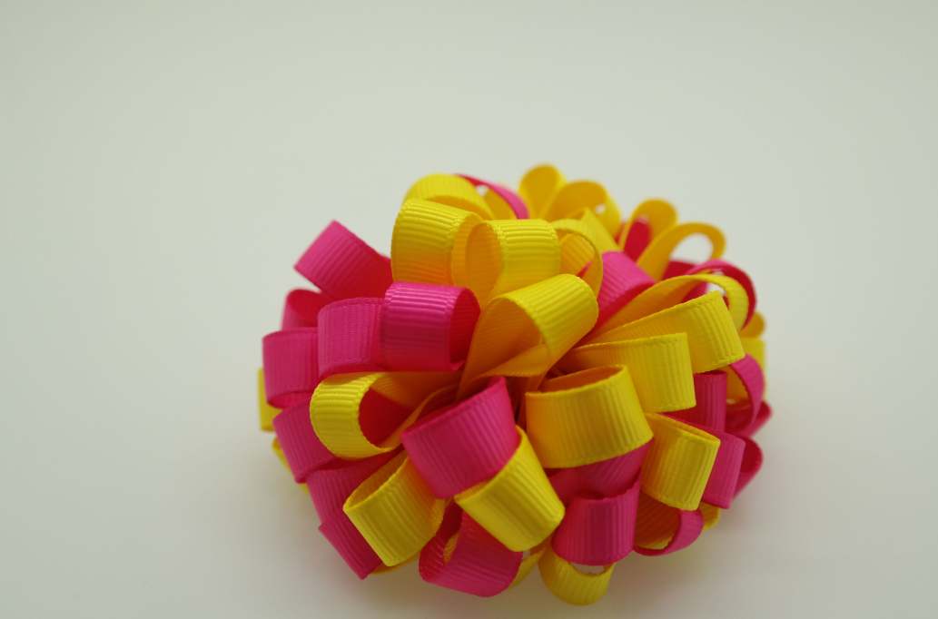 Small bowtique hair Bow with colors  Daffodil Yellow, Shocking Pink